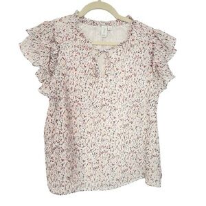 Joie Tie Neck Top Blouse Flutter Sleeves